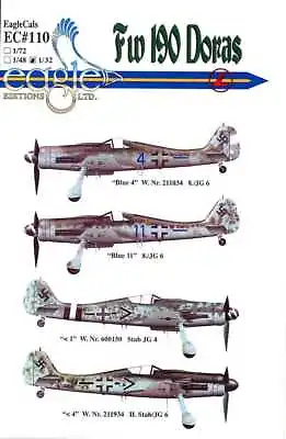 EagleCals Decals 1/32 FOCKE WULF Fw-190D DORA Fighter JG6 & JG4 • $16.50