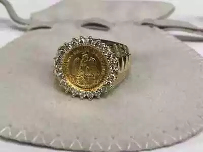 Mexican Dos Pesos Coin Wedding Ring 0.40Ct Moissanite 14k Yellow Gold Plated • $187.42