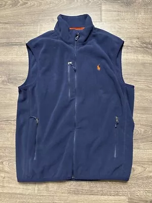 Polo Ralph Lauren Vest Mens Medium Performance Fleece Jacket Golf Blue Sweater • $34.99