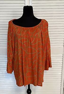 Michael Kors Womens Orange Gold Chain Print Blouse Top Size 3X...[k102] • $19