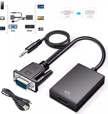 VGA To HDMI Converter 1080P HD Adapter With Audio Cable For HDTV PC Laptop TV • $5.85