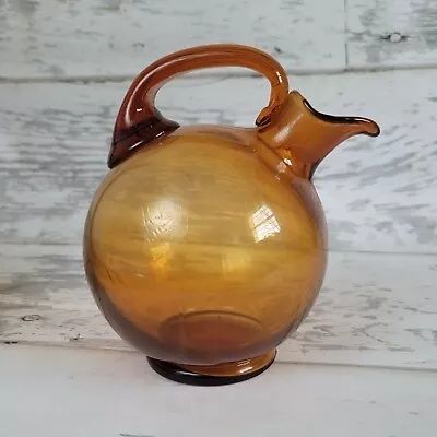 Vintage 1930s Cambridge Amber Glass Tilt Pitcher Decanter No Stopper • $29.40