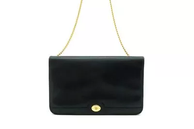 Christian Dior Vintage 2way Chain Shoulder Bag Clutch Logo Leather Black 8120h • $240