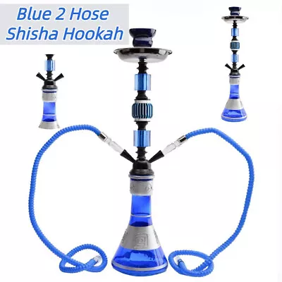 Blue 2 Hose Shisha Hookah Glass Complete Set Traditional Collectible Gift 54cm • $89.95