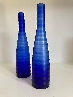 Coloured Glass Bottle | Striped Cut Glass | Height: 25cm |Base Width: 6cm | Blue • £19.99