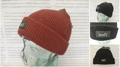 LEVI'S Turn-Up Beanie Mens Wool Skull Hat Asst-Col Thin Ribbed Branded Cap BNWT • £29.99