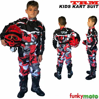 Trm Youth Kids One Piece Kart Suit Mx Go-karting Suit Overall Camo Red Low Pric • £25.99