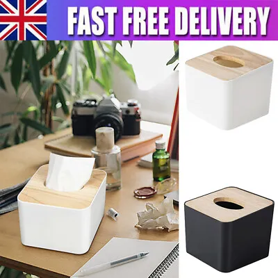 Wooden Cover Tissue Box Holder Napkin Holder Table Bedroom Tissue Dispenser NEW • £7.36