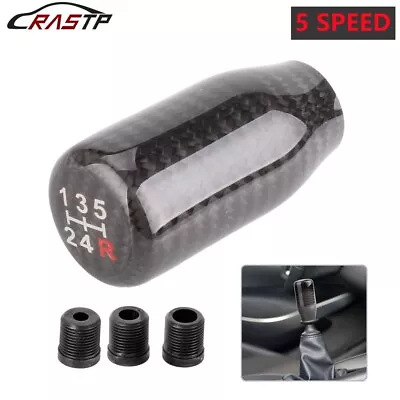 $16.14 • Buy Universal Real Black Carbon Fiber Manual Gear Shift Knob Shifter Lever 5 Speed