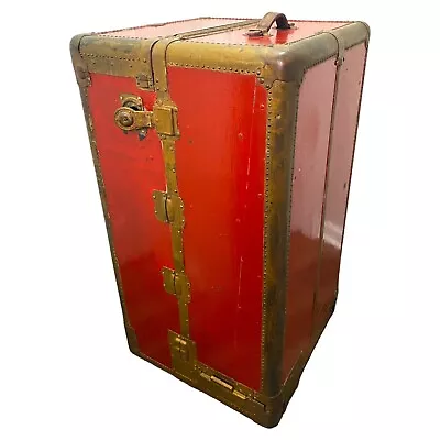 1920s Wheary Wardrola Cushion Top Wardrobe Red Steamer Trunk Hartmann Style • $500