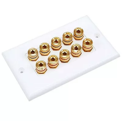 Banana Binding Post Two-Piece Inset Wall Plate–White–Coupler Type For 5 Speaker • $19.94