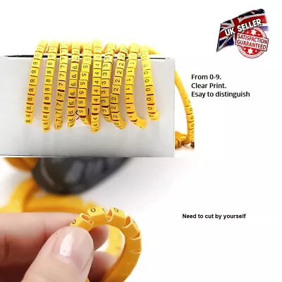 £4.95 • Buy 100 Pcs Mixed Yellow Cable Markers Numbered : 10 Of Each 0~9 1.5mm - 2.5mm²
