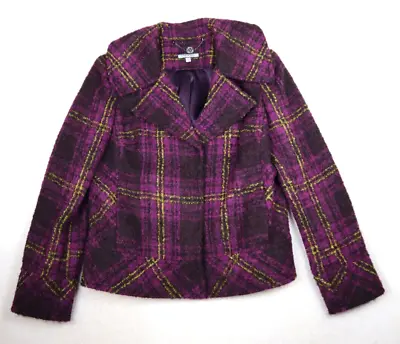 Women's Purple Plaid Wool Alpaca Mohair Jacket Coat - Anne Klein - Size 12 • $21.99