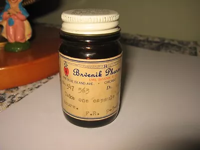 VTG 60 S Prescription Brown Glass Screw Top Pill Bottle BRVENIK PHARMACY Chicago • $14.95