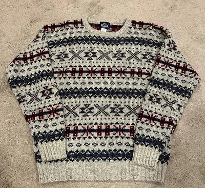 VTG Woolrich Men's L Grandpa Sweater Fair Isle Nordic Ski Fisherman Wool Blend • $27.50