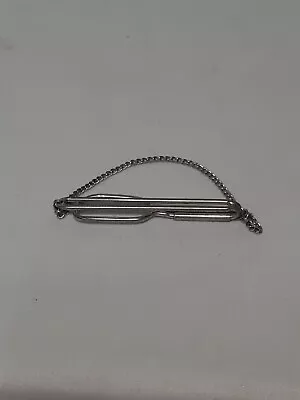 Vintage Swank Sterling Silver Tone Tie Clasp Clip Bar W/ Chain No. 1865995 ~2  L • $7