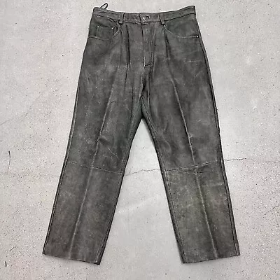 Vintage M Julian Wilson Leather Pants Mens 38x28 Gray Straight 90’s Motorcycle • $108.38