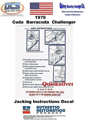 1970 Challenger Cuda Barracuda Jacking Instructions Trunk Lid Decal 2931181 NEW • $6.98