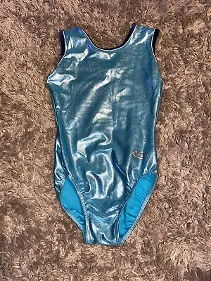 Zone Gymnastics Leotard 32” Tourquoise Metallic Shiny Material • £14