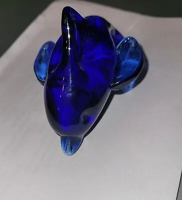 Dolphin Hand Blown Art Glass Paperweight Figurine Murano Style Cobalt 6  • $14.50