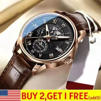 Men Watch Leather Waterproof Luminous Mens Quartz Wristwatch Luxury Man Watches • $11.29