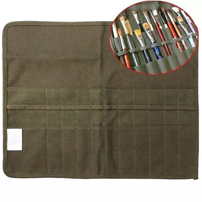 22 Slots Roll Up Canvas Paint Brush Storage  Case Bag Holder Pouch Organizer • £7.24