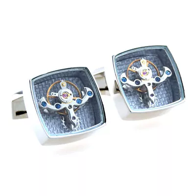 Tourbillon Square Automatic Mechanical Clock Men's Cufflinks Cuff Cufflink • $23.39