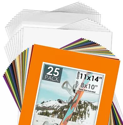 Pack Of 25 11x14 Mixed Colors White Core Picture Mats For 8x10 Photo + Backing • $44.98