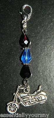 Crystal Silver Motorcycle Clip On Charm Police Thin Blue Line Pendant • $6.99