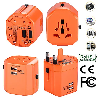 $34.99 • Buy Universal World Travel Adapter With Dual USB Charger Wall AC Power - Orange