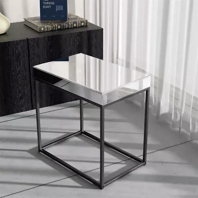 Silver Mirrored Side Table Modern Glass End Table Bedside Lamp Table Metal Frame • £57.96