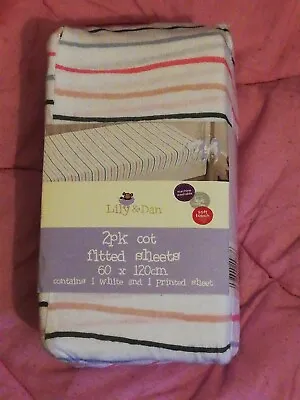 LILY & DAN 100% Cotton Jersey Cot Bed Fitted Sheets Size 60 X 120 Cm Pack Of 2 • £5.95