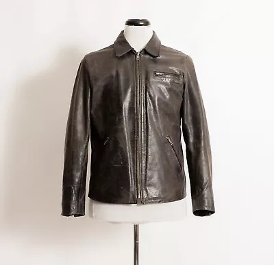 Vintage Ralph Lauren Cafe Racer Biker Jacket Leather Black Size Medium 38-40 • $397.87