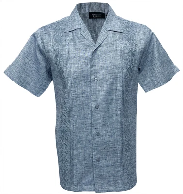 £29.99 • Buy Men's Retro Vintage Cuban Guayabera Embroidered Shirt Denim Blue Fleck