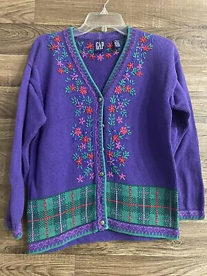 Cottage Grandmacore Embroidered Vintage Gap Cardigan Floral Size XL • $13.82