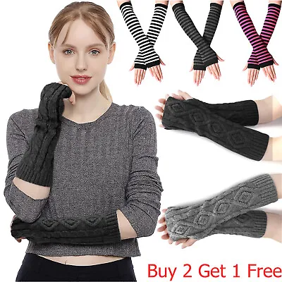 $5.99 • Buy Womens Long Fingerless Wrist Arm Hands Warmer Knitted Cable Gloves Mittens Elbow