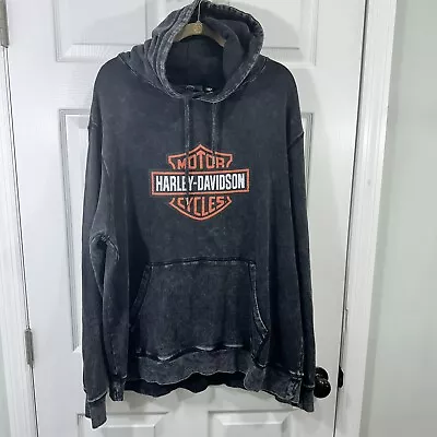 Harley Davidson Hoodie Men’s XXL Faded Black With Orange And White Logo Pullover • $29.95