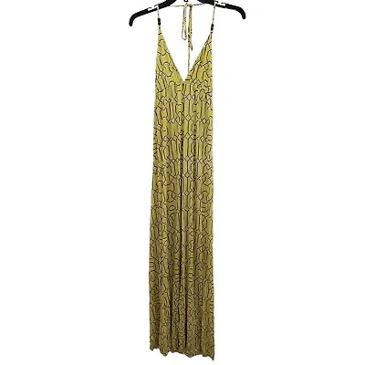 T-bags Los Angeles Women's Yellow Taupe Grecian Floor Length Halter Maxi Dress M • $34.99