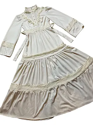 Vintage Paper Moon 60s 70s USA Prairie Victorian Ivory Maxi Wedding Dress XS S • $124.99