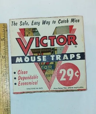 Vintage VICTOR Mouse Traps With Original Box 29 Cent 1955 Unused Has ONE Trap • $14