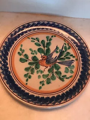Red Clay Pottery Plate Hand Painted Brown Bird Greenery Mexico 10”  • $12.99