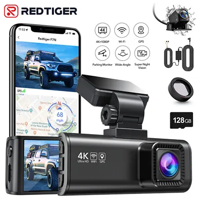 REDTIGER 4K Front And Rear Dash Cam Free 128SD+Hardwire Kit+Suction Cup Mount • $205.99