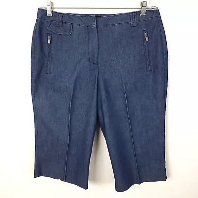 LARRY LEVINE SPORT Stretch Capri Pants Zip Pockets Blue Size 10 • $8.46