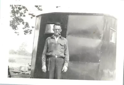 Vintage Photo 1940s Man Smoking Pipe W/ Horse Trailer 4.5x3.25 Black White • $5.23