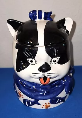 Cute Fat Cat Ceramic Cookie Treat Jar Hand Painted Chubby Kitty • $18.95