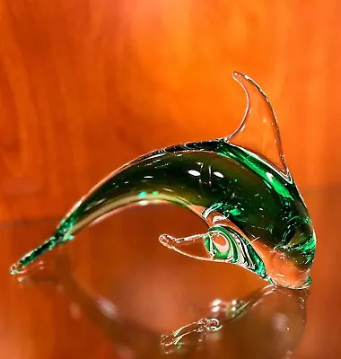 Murano Glass Dolphin Clear Green • $95