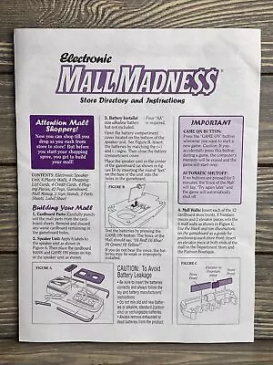 Vintage Milton Bradley 1996 Electronic Mall Madness Instruction Replacement Part • $10.19