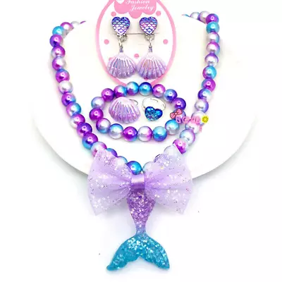 6PCS Mermaid Tail Necklace Bracelet Set Kids Girls Birthday Festival Gift • $13.99