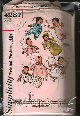 4287 Vintage Simplicity Sewing Pattern Infant Layette Dress Bonnet Kimono Sacque • $5.59