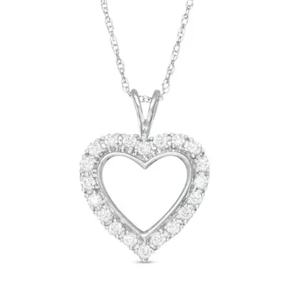 New Zales 1/4 Ct. T.w. Diamond Heart Outline Pendant In 10k White Gold! • $249.95